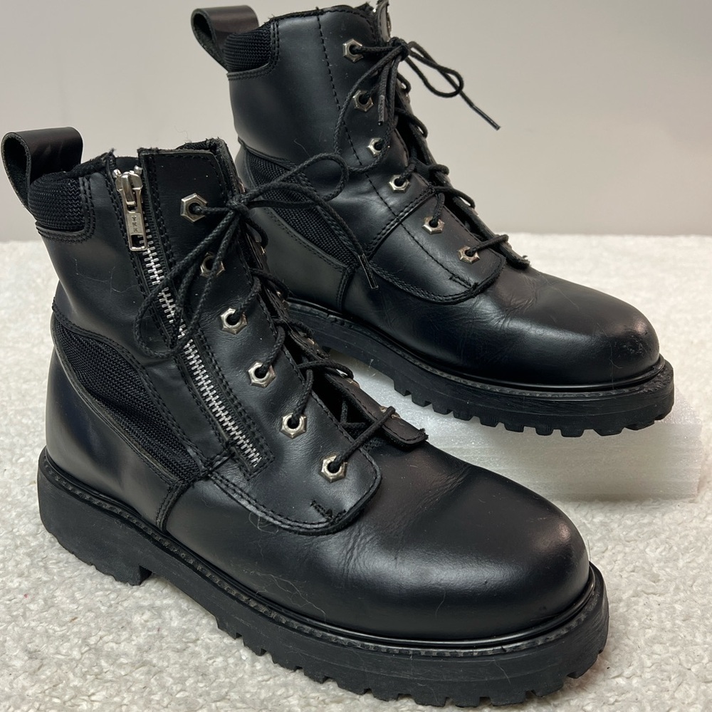 Motorcycle Boots Black Lace & Zip Oil Resistant Sole Leather Men's Size: 8.5 - Picture 5 of 9